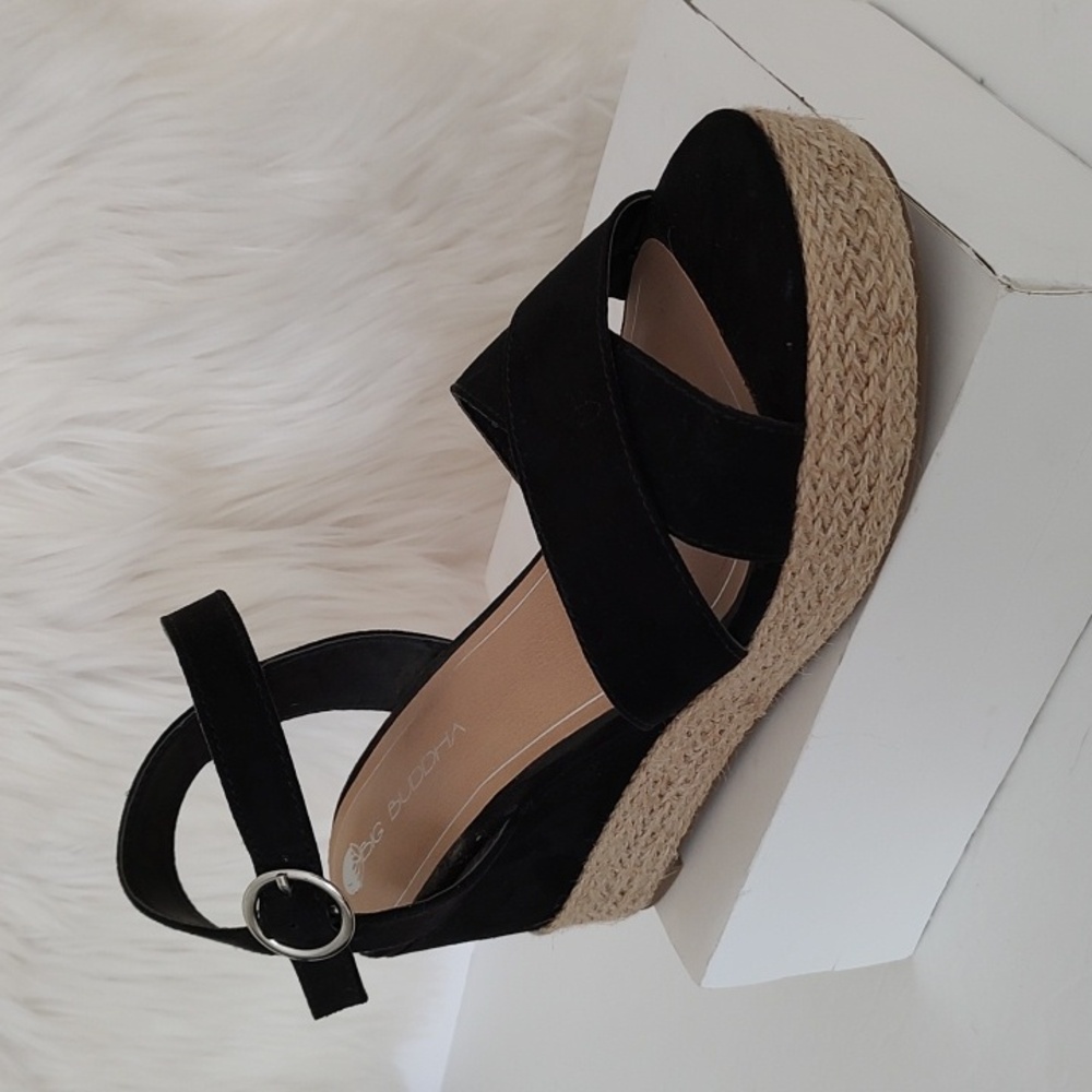 Big Buddha Black Espadrille Wedge/Platform Sandals/ Size 9 - Picture 2 of 11
